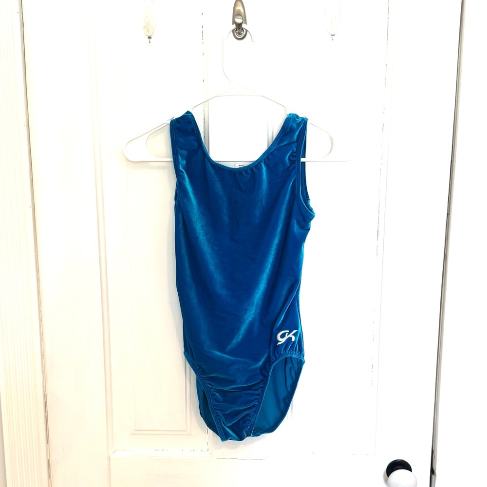Ocean Blue Sleeveless velvet GK Elite Leotard